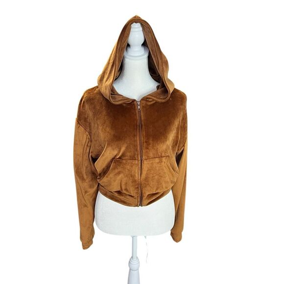 Skims Brown Velour Cropped Zip Hoodie Y2K Cozy Lounge Jacket Small - Picture 2 of 7